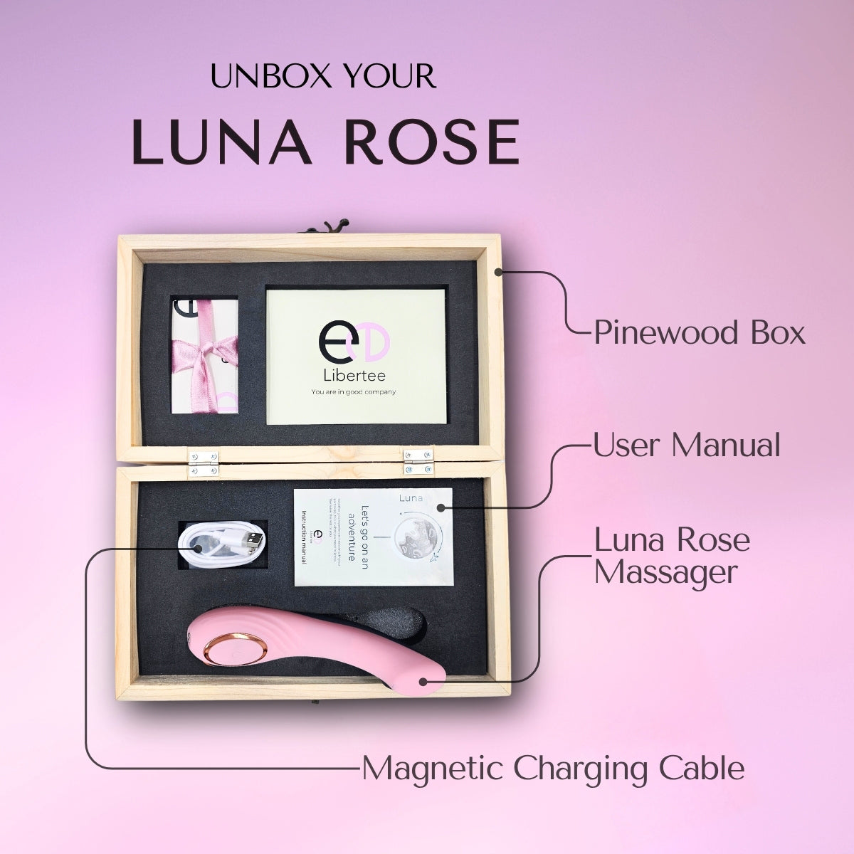Luna Rose is a body massager for women that comes in a premium wood box made in India