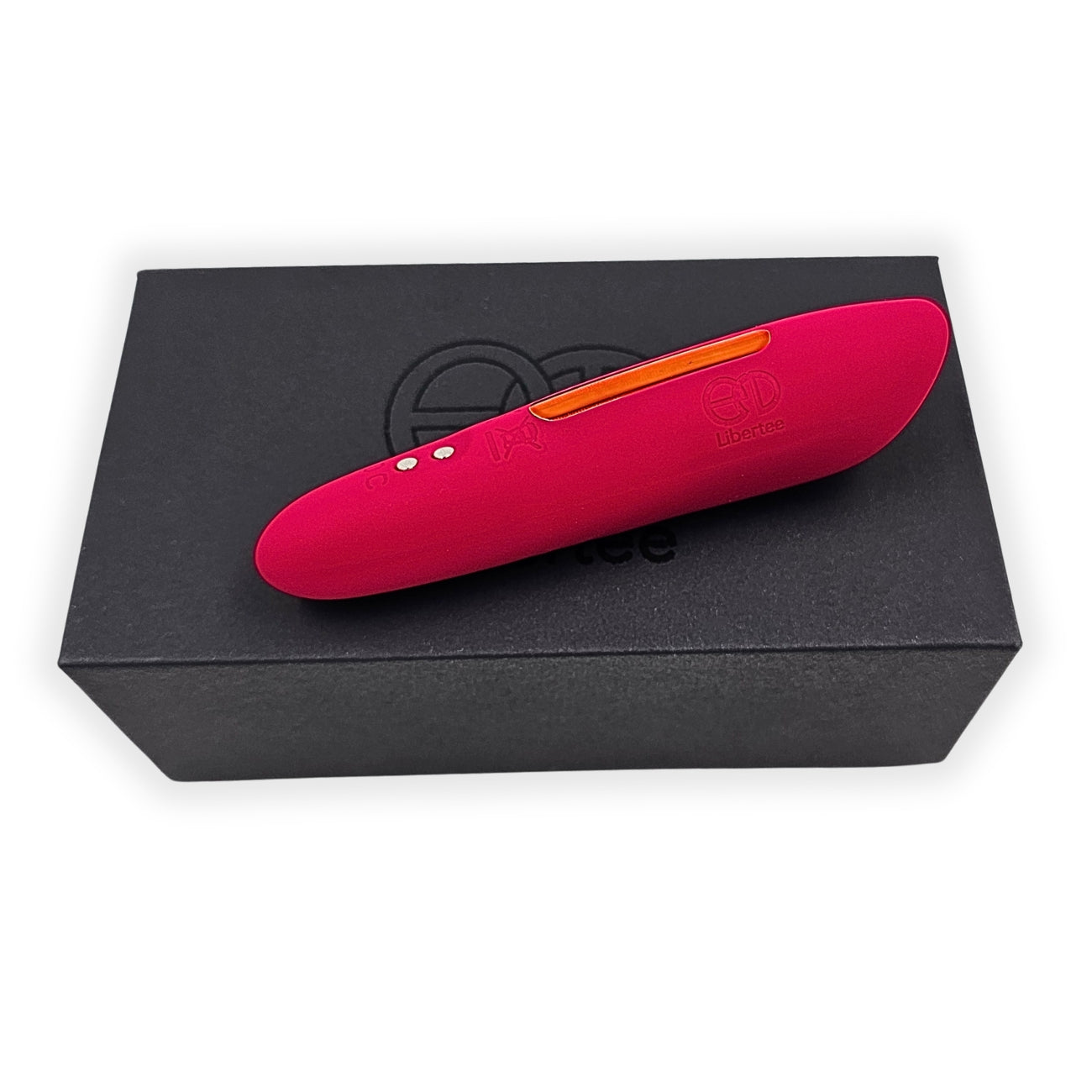 Dia Mini Rouge by Libertee: Red bullet vibrator displayed on top of its sleek, discreet packaging box.