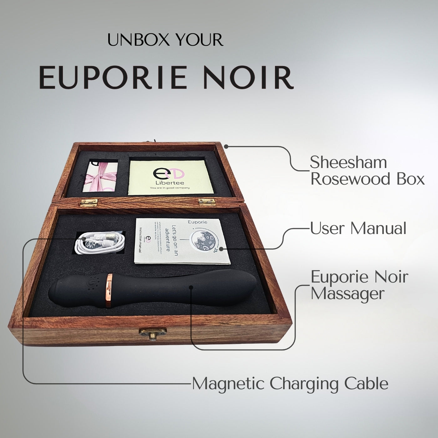Showing Euporie Noir in its original box, a great wellness gift for those looking for premium options.