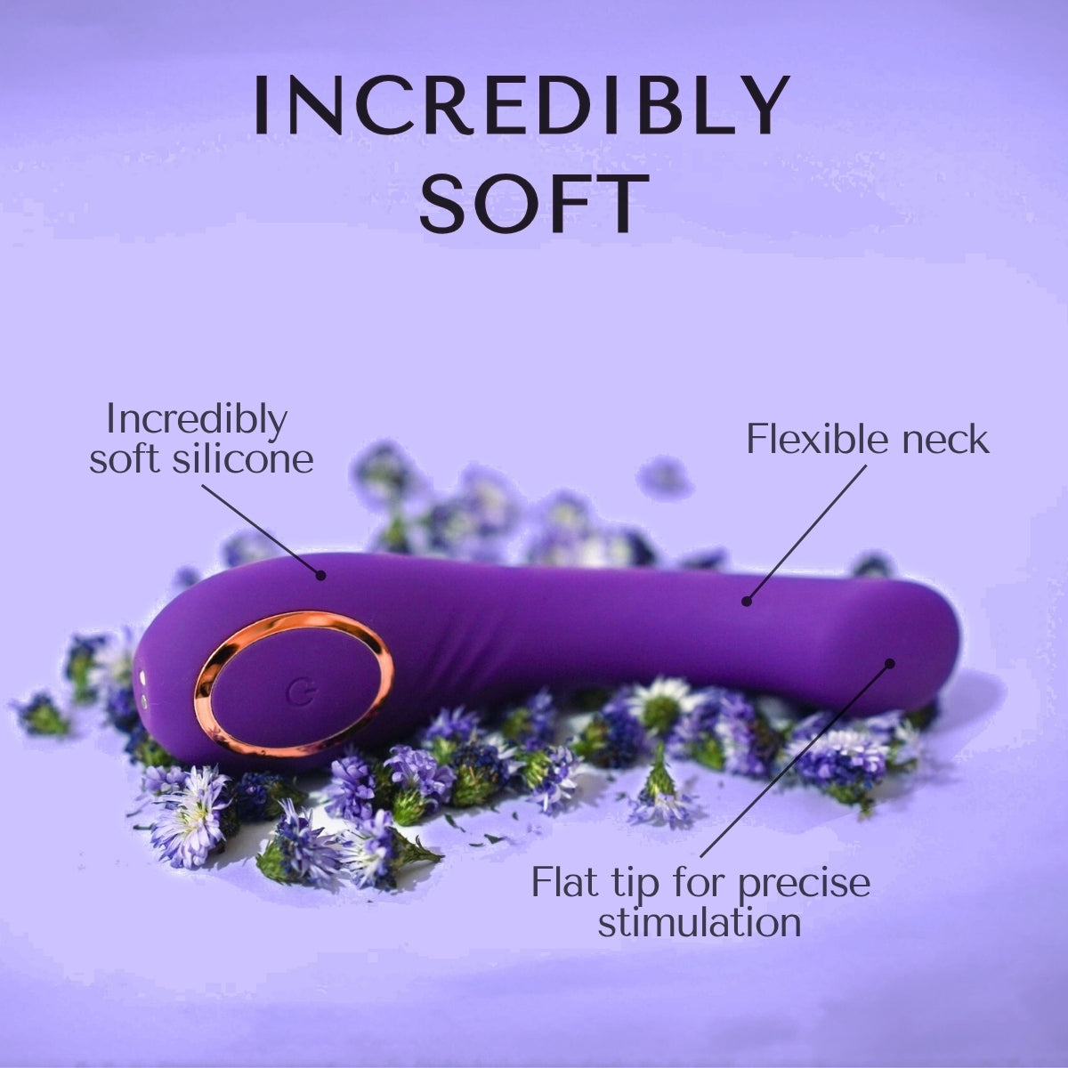 Luna Violet is an incredibly soft personal massager with a flexible neck and a flat tip for precise use.